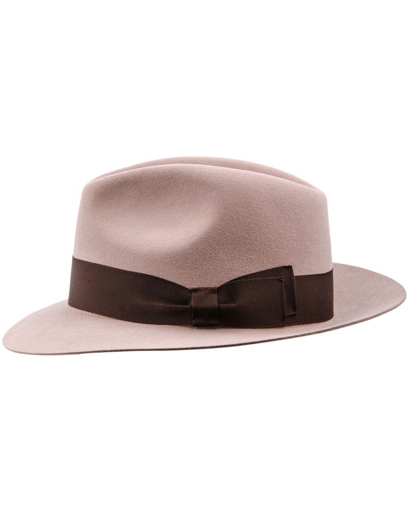 Mosca Timeless Rabbit Fur Felt Fedora Wide Brim with ribbon band